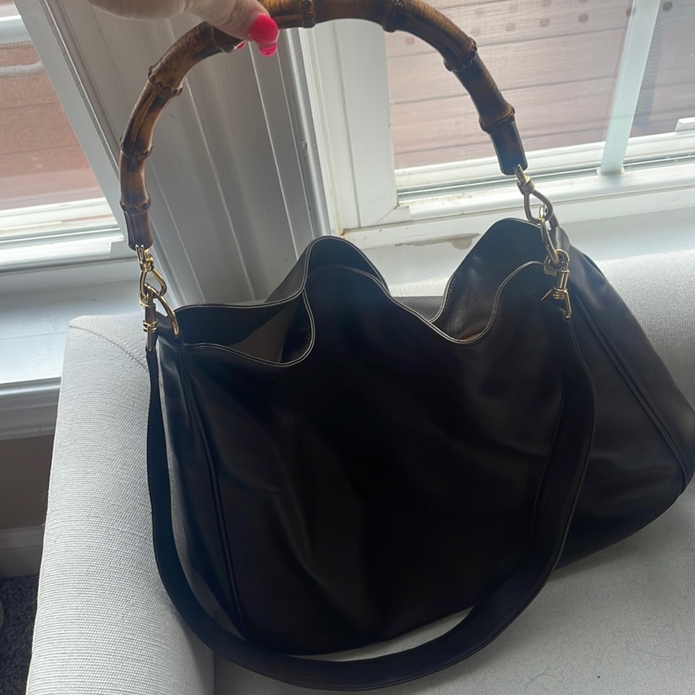 Gucci brown leather bamboo 2 way purse